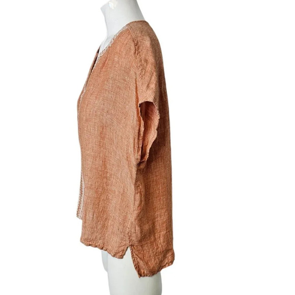 House Of Harlow 1960 Womens 100% Linen Embroidered V-Neck Shirt Size Small - Picture 5 of 6